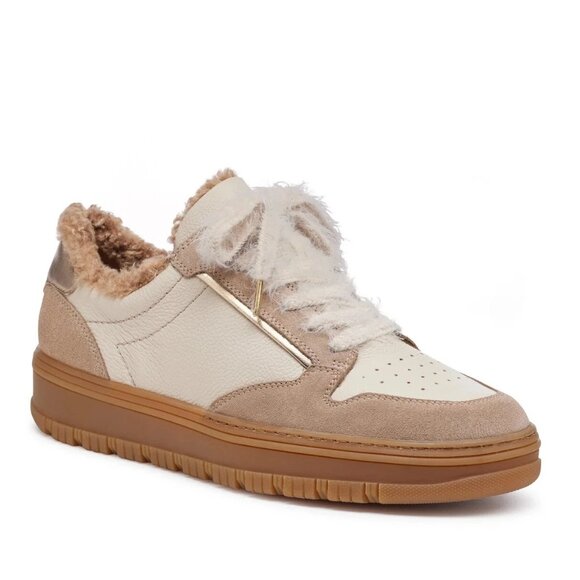 NWT $500 PAUL GREEN Weller Sneaker FUR LINED LEATHER ALMOND BISCUIT 7 US (TE11)